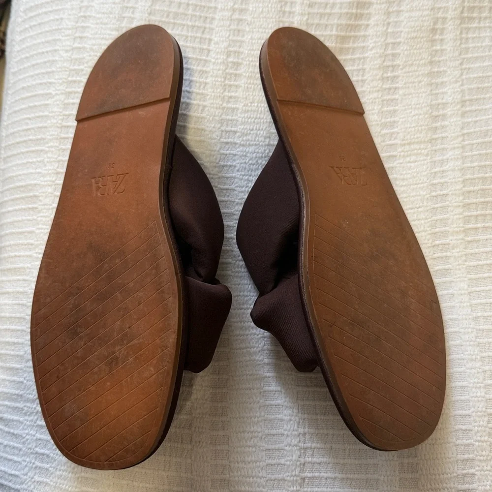 ZARA Chocolate Brown Padded Slide Sandals - Picture 3 of 4